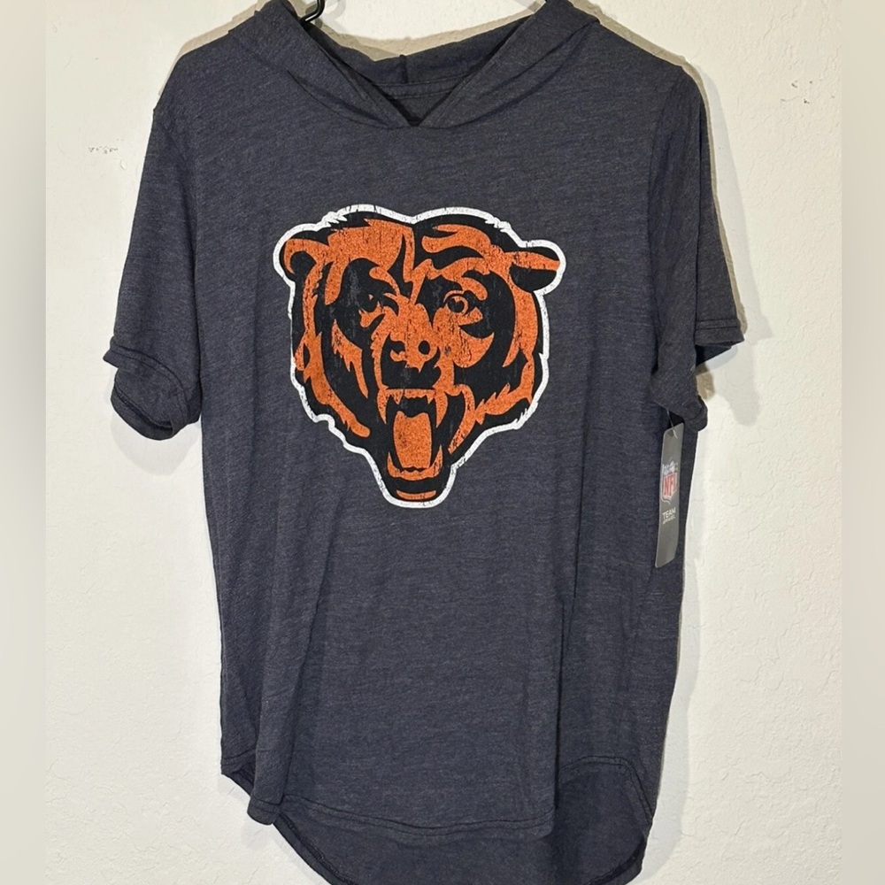 Men’s Majestic Threads Chicago Bears Logo Tri Blend Hoodie T-Shirt Small NWT